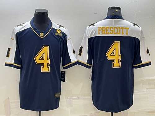 Men%27s Dallas Cowboys #4 Dak Prescott Navy Gold Edition With 1960 Patch Limited Stitched Football Jersey->dallas cowboys->NFL Jersey